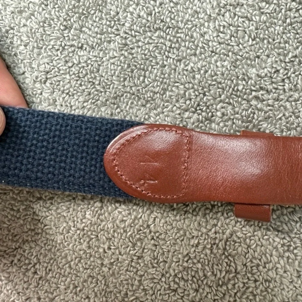 Leather Man Ltd Navy Blue Cotton Webbing Leather Surcingle Belt Solid Brass 44